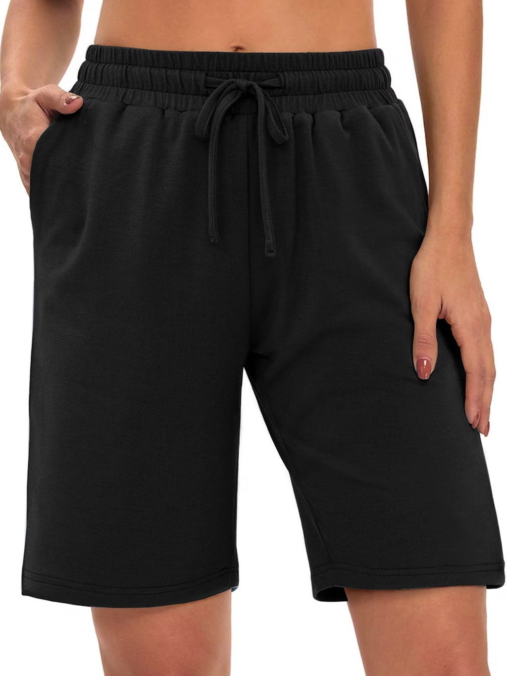 Womens Athletic Shorts High Waisted Sweat Shorts Loose Women Bermuda Shorts Cotton Long Shorts with Pockets