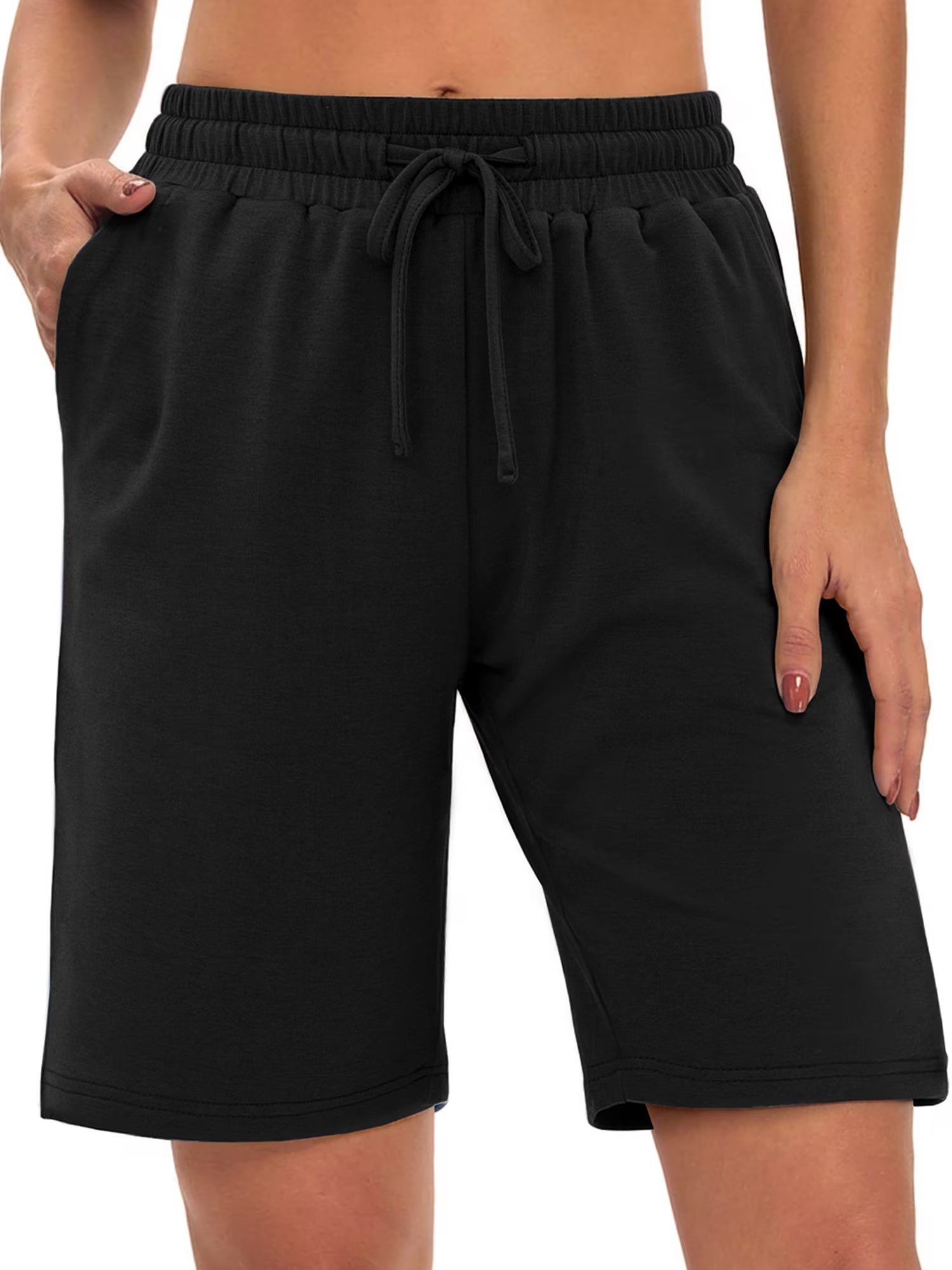 Womens Athletic Shorts High Waisted Sweat Shorts Loose Women Bermuda Shorts Cotton Long Shorts with Pockets