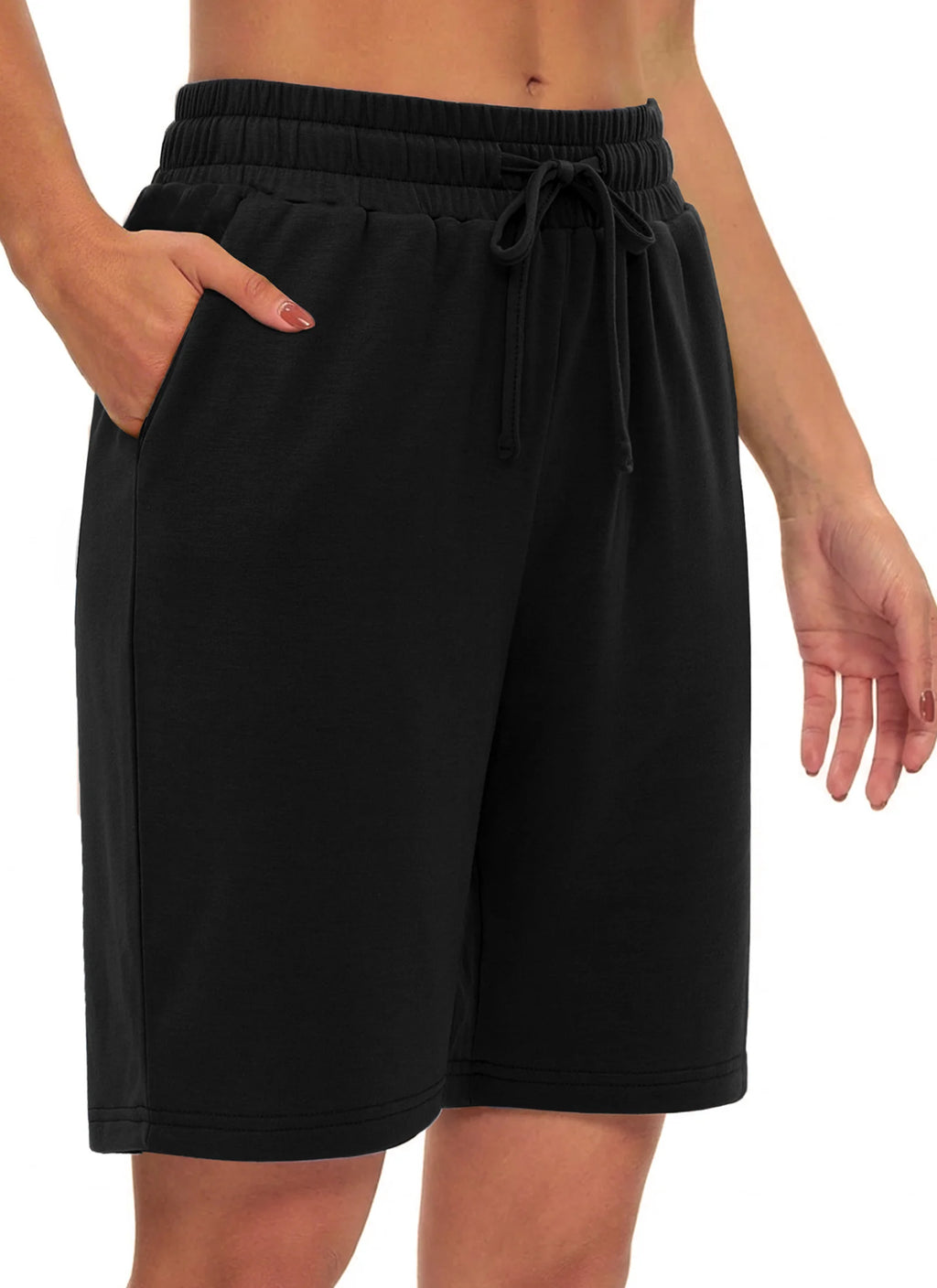 Womens Athletic Shorts High Waisted Sweat Shorts Loose Women Bermuda Shorts Cotton Long Shorts with Pockets