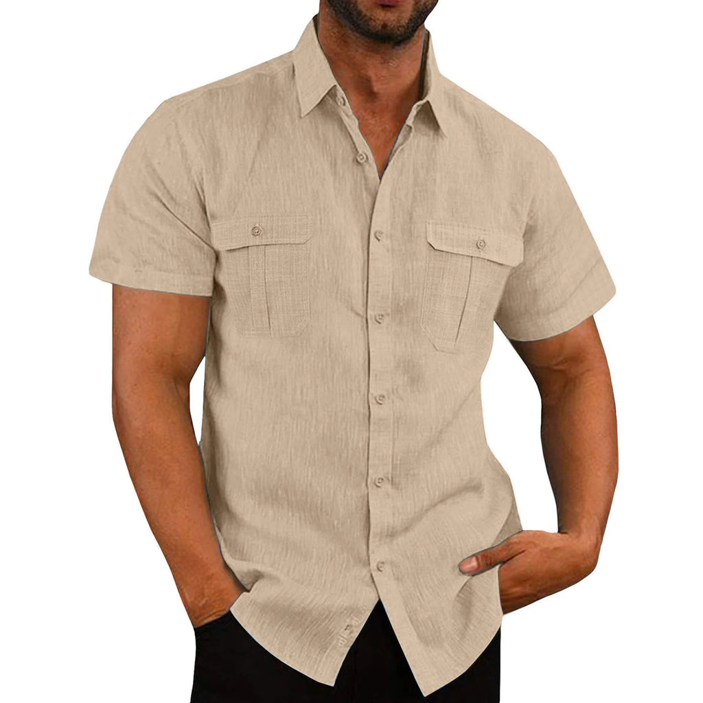 Mens Short Sleeve Classic Shirts Fishing Casual Regular-Fit Button-Up Collared Plaid Double Pocket Dress Shirt Top Tees Blouses Men Short Sleeve Shirts Button up Clearance Beach Wedding Shirt M-5XL