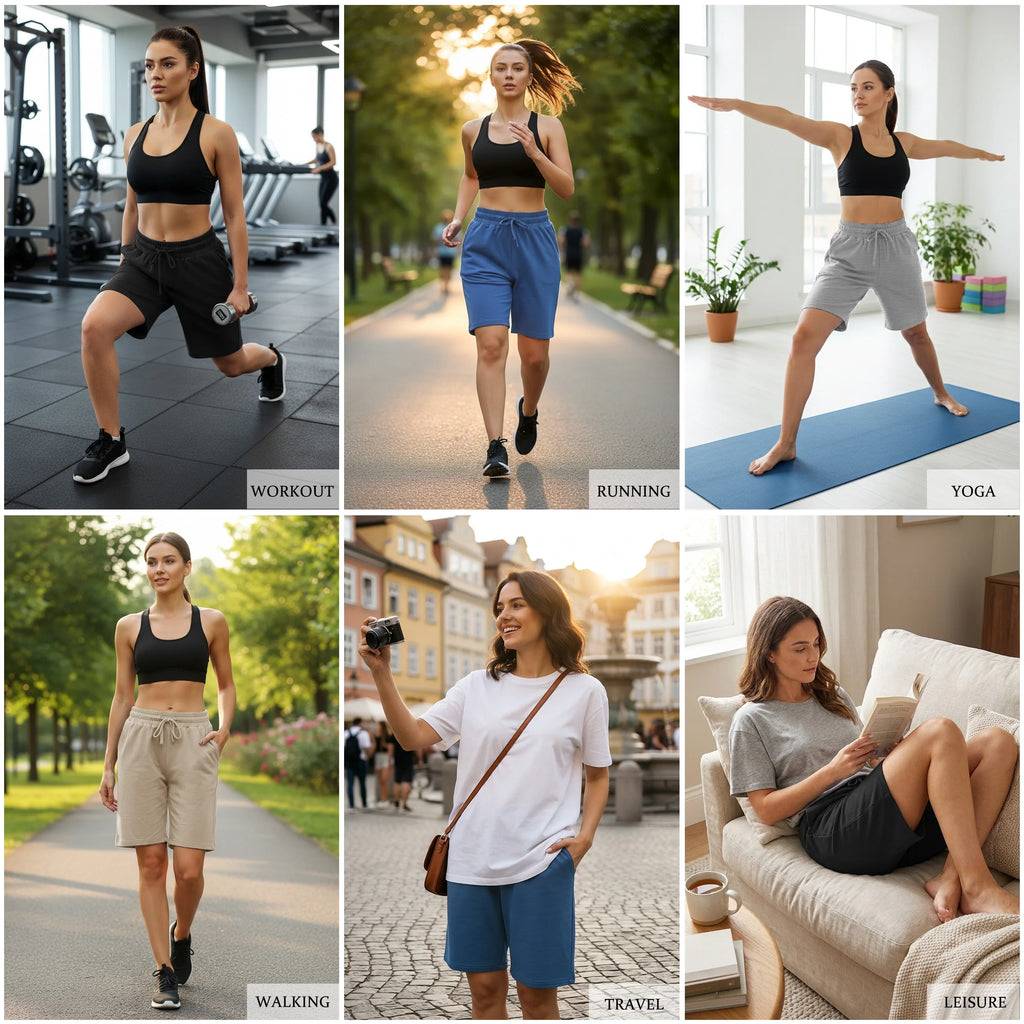 Womens Athletic Shorts High Waisted Sweat Shorts Loose Women Bermuda Shorts Cotton Long Shorts with Pockets