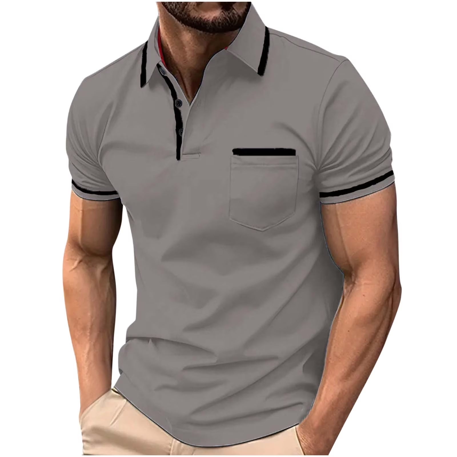Mens Polo Summer T-Shirts Short Sleeve with Pocket, Big and Tall Plain Pullover Collared Casual V-Neck Outdoor Shirts for Men