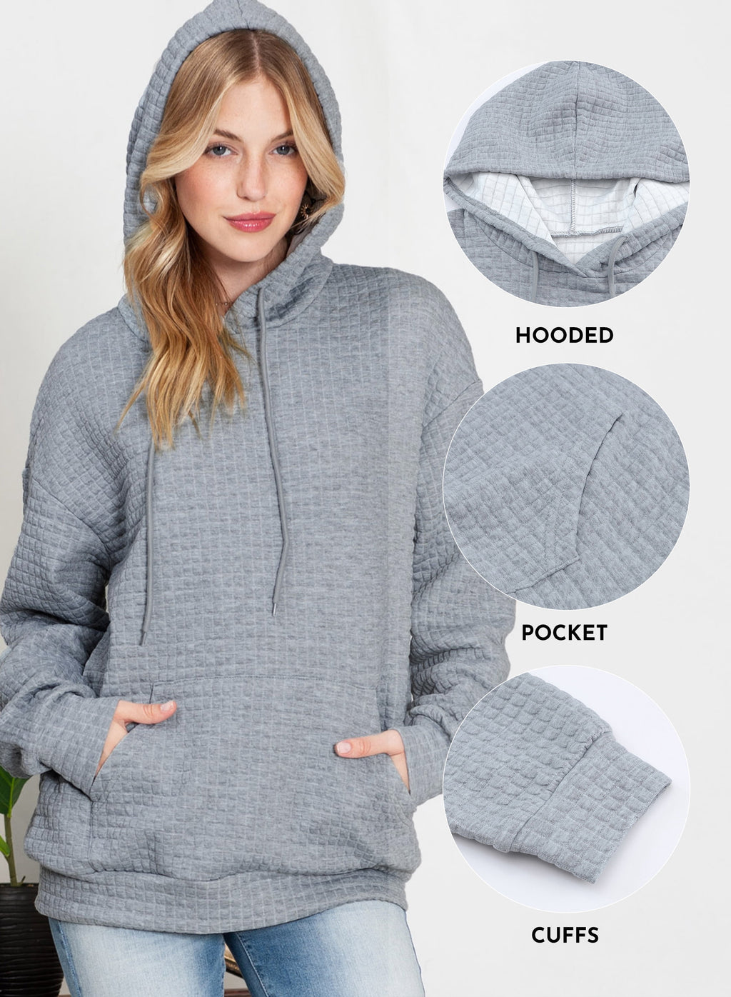 Womens Sweatshirts Hoodies Sweatshirt Long Sleeve Waffle Hoodies Pullover Casual Oversized Hooded Sweatshirts with Pocket Orange S