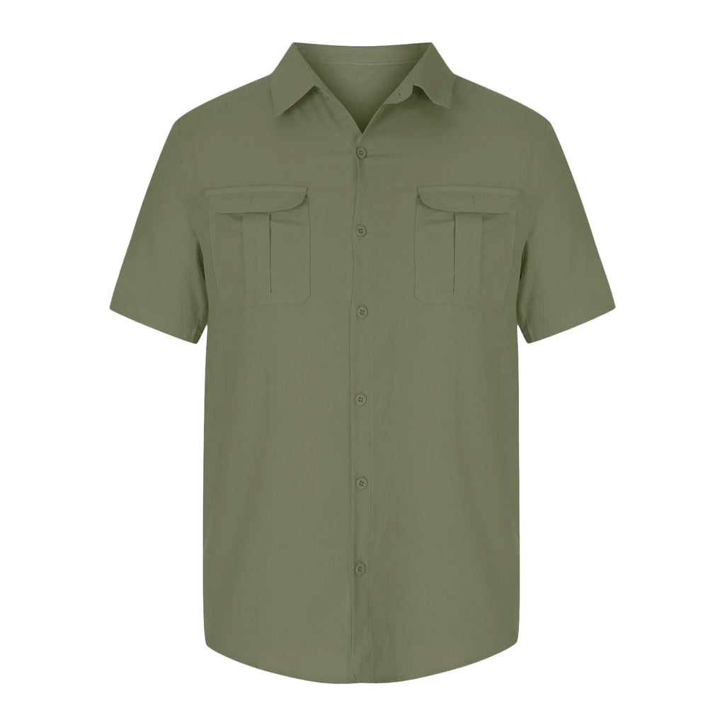 Mens Short Sleeve Classic Shirts Fishing Casual Regular-Fit Button-Up Collared Plaid Double Pocket Dress Shirt Top Tees Blouses Men Short Sleeve Shirts Button up Clearance Beach Wedding Shirt M-5XL