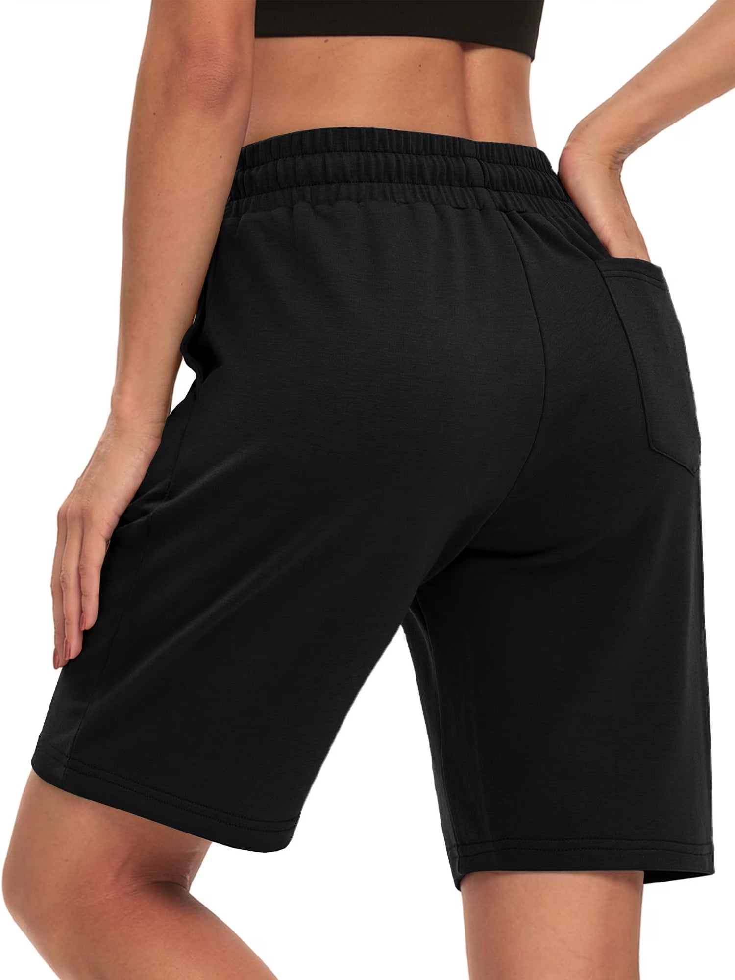 Womens Athletic Shorts High Waisted Sweat Shorts Loose Women Bermuda Shorts Cotton Long Shorts with Pockets