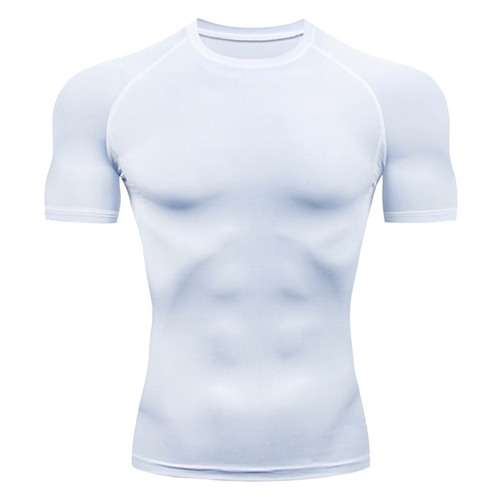 Athletic Workout Shirts for Men, Mens Summer Leisure Sports T Shirt Fashion Lapel 3D Gradient Short Sleeved round Neck T Shirt Men Compression Shirt Men, Mens Shirts White L