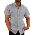 Mens Short Sleeve Classic Shirts plus Size Fishing Casual Regular-Fit Button-Up Collared Plaid Double Pocket Dress Shirt Top Tees Blouses Men Short Sleeve Shirts Button up Clearance M-5XL