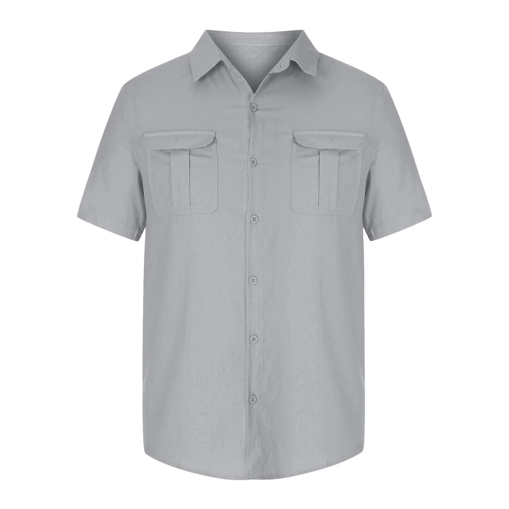 Mens Short Sleeve Classic Shirts plus Size Fishing Casual Regular-Fit Button-Up Collared Plaid Double Pocket Dress Shirt Top Tees Blouses Men Short Sleeve Shirts Button up Clearance M-5XL