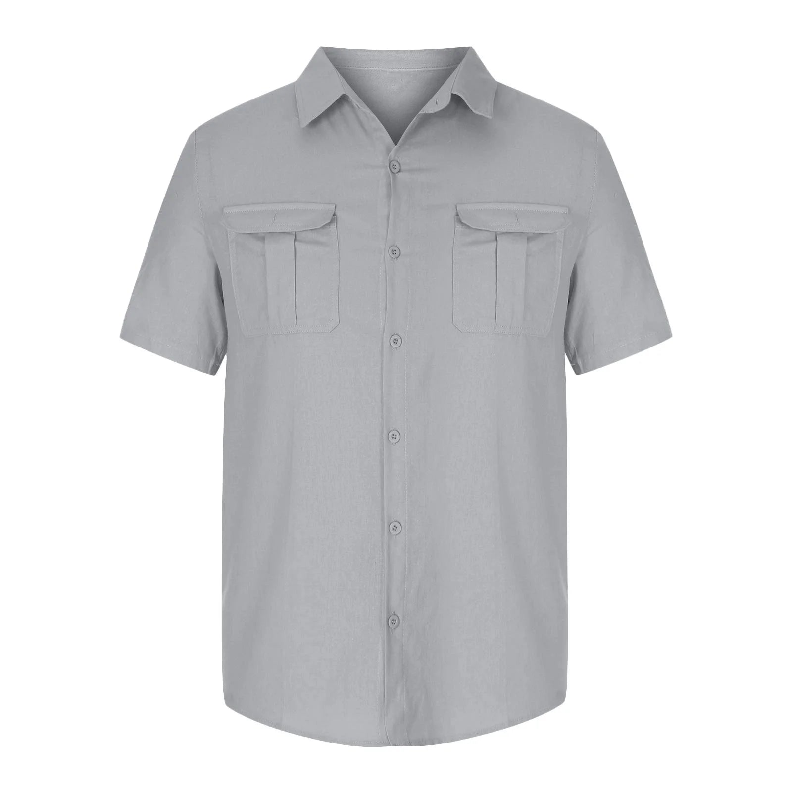Mens Short Sleeve Classic Shirts plus Size Fishing Casual Regular-Fit Button-Up Collared Plaid Double Pocket Dress Shirt Top Tees Blouses Men Short Sleeve Shirts Button up Clearance M-5XL