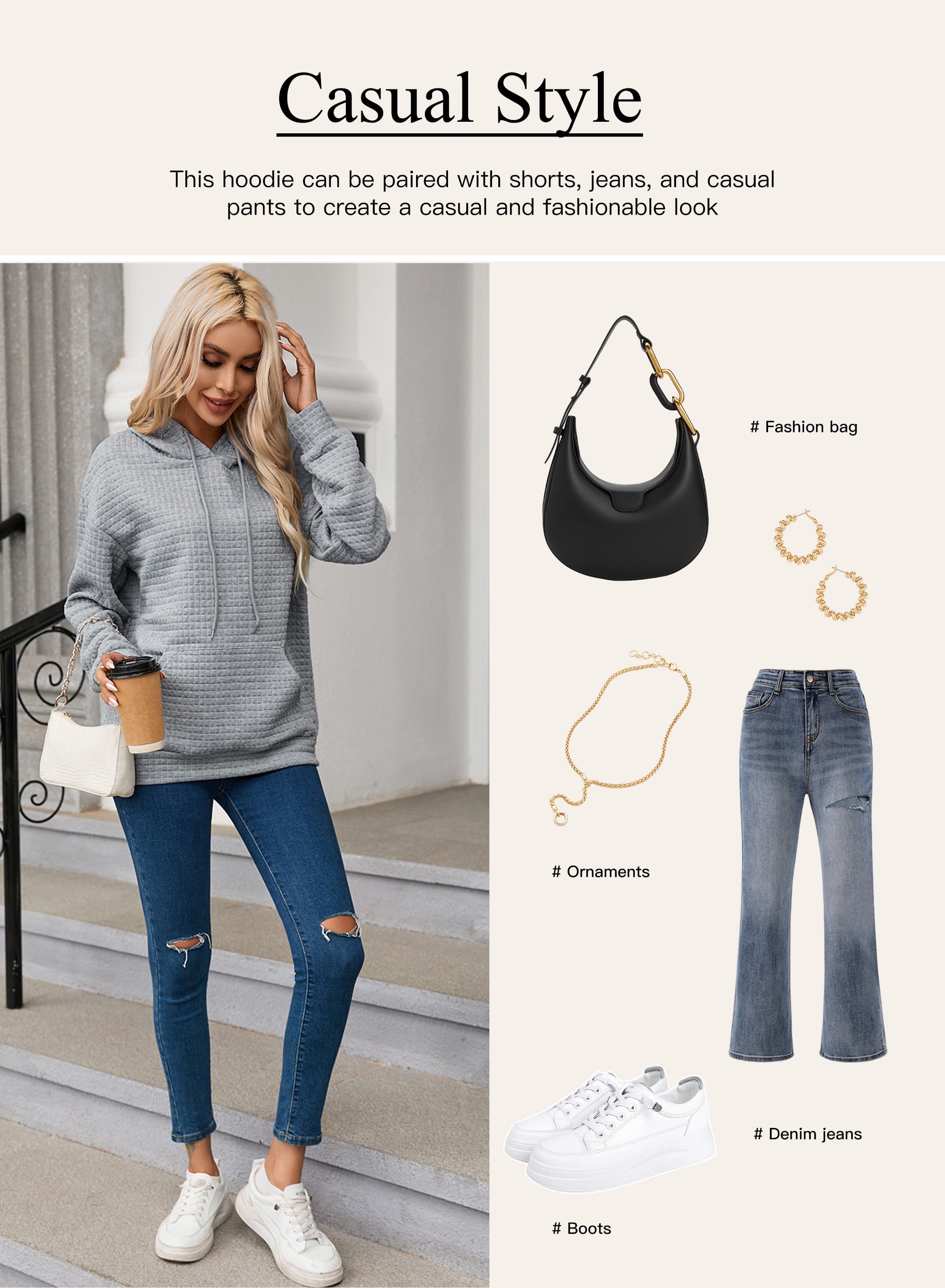 Womens Sweatshirts Hoodies Sweatshirt Long Sleeve Waffle Hoodies Pullover Casual Oversized Hooded Sweatshirts with Pocket Orange S