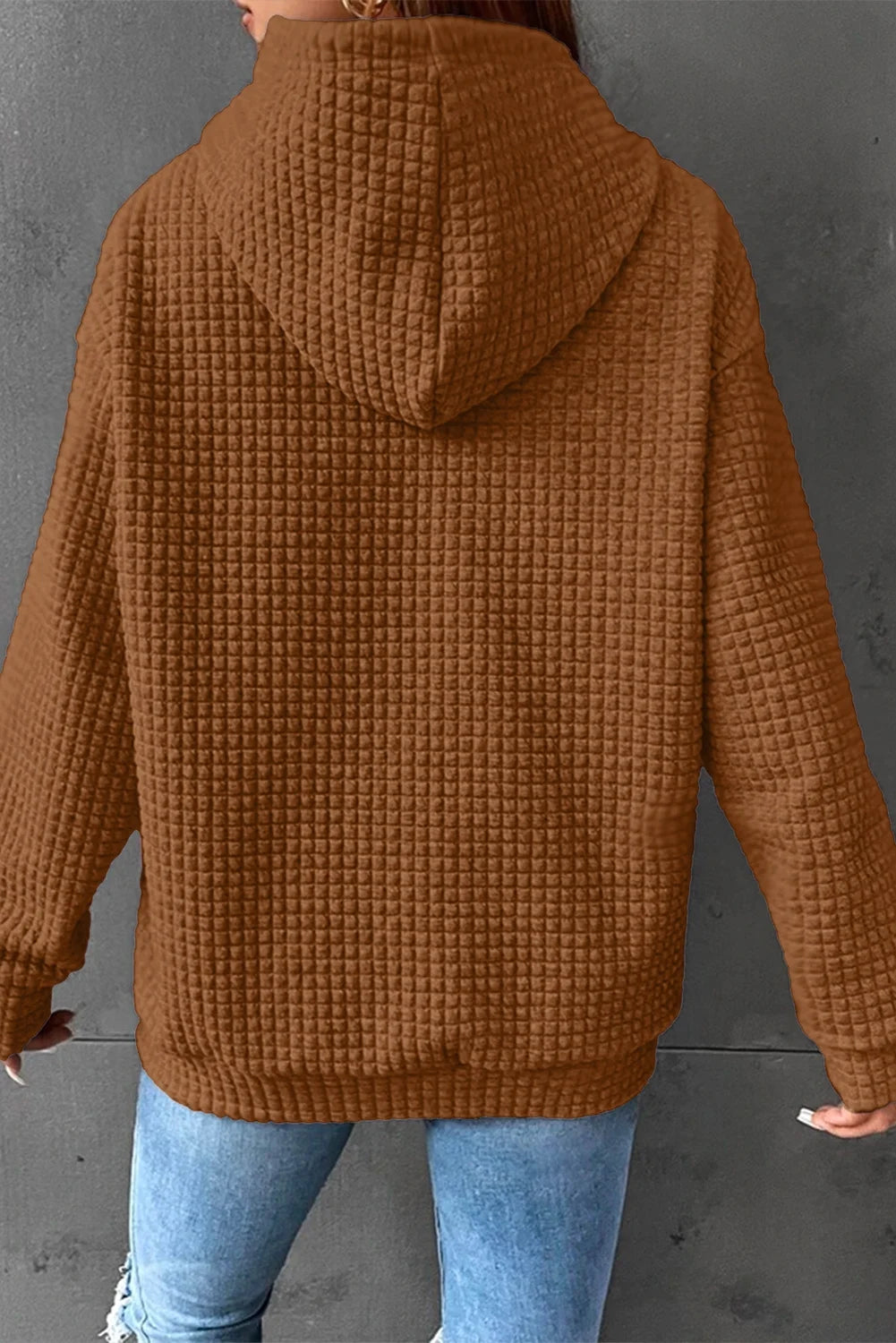 Womens Sweatshirts Hoodies Sweatshirt Long Sleeve Waffle Hoodies Pullover Casual Oversized Hooded Sweatshirts with Pocket Orange S